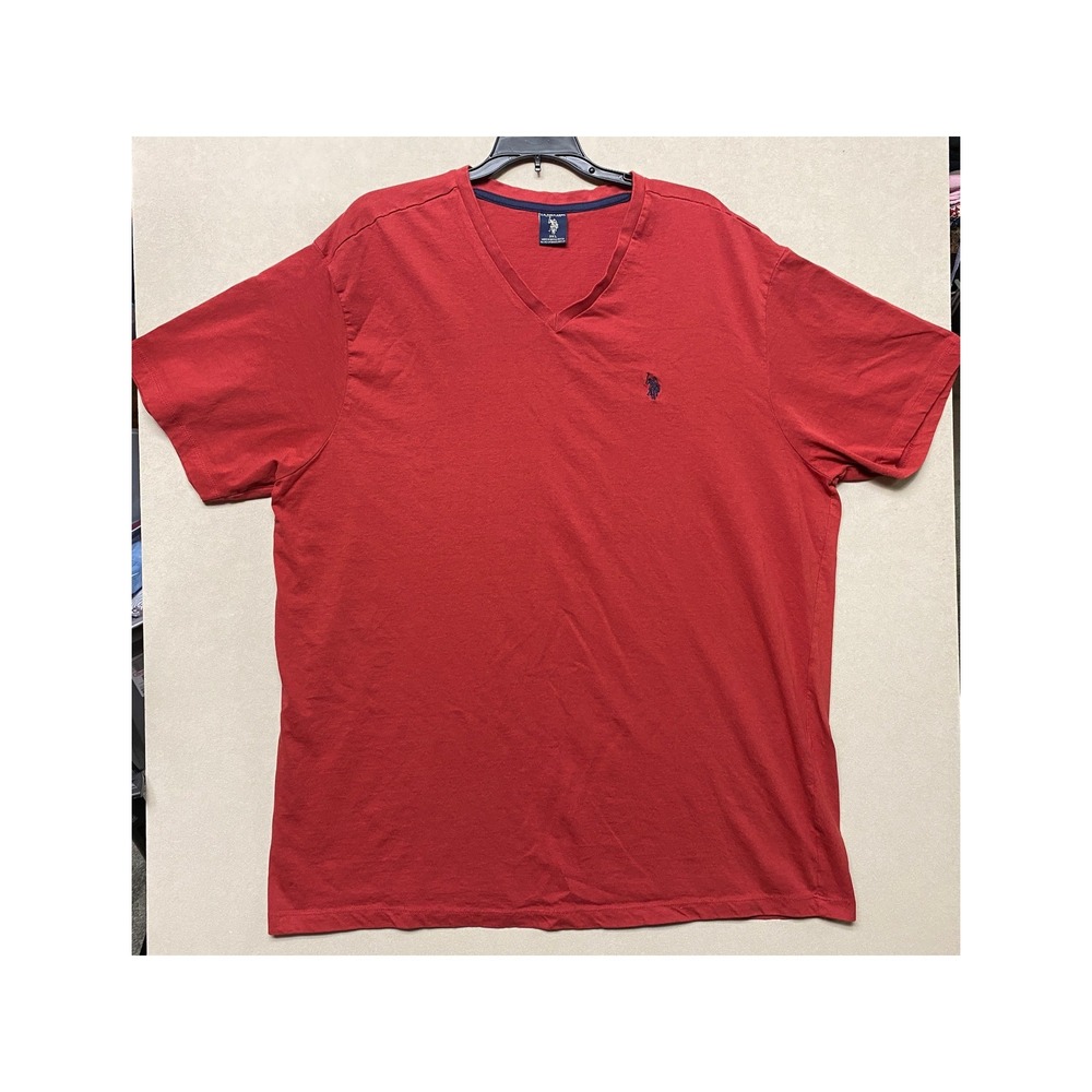 US Polo Assn Mens Red V-Neck Short Sleeve Logo T-Shirt Size 3XL Big & Tall